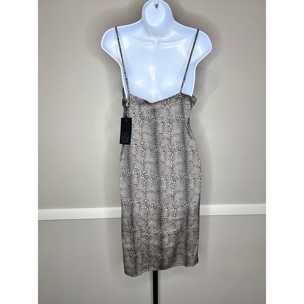 ☀️Chaser NWT Leopard Print Slip Dress Midi Spaghetti Strap Neutral Size Small - Picture 2 of 6